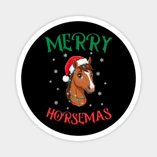 Merry Horsemas – Festive Horse with Christmas Lights Magnet
